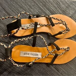 Steve Madden Black and Tan Strappy Sandals